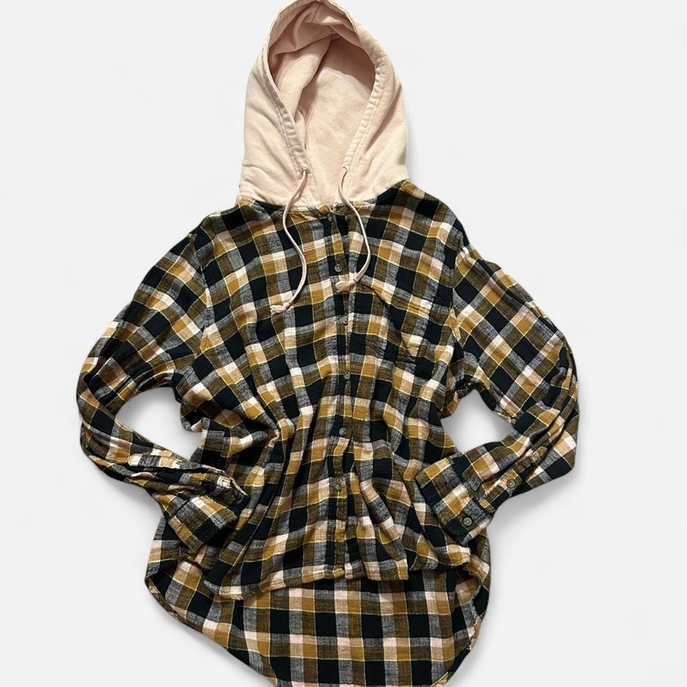 Time and Tru Pink and Black Plaid Hoodie